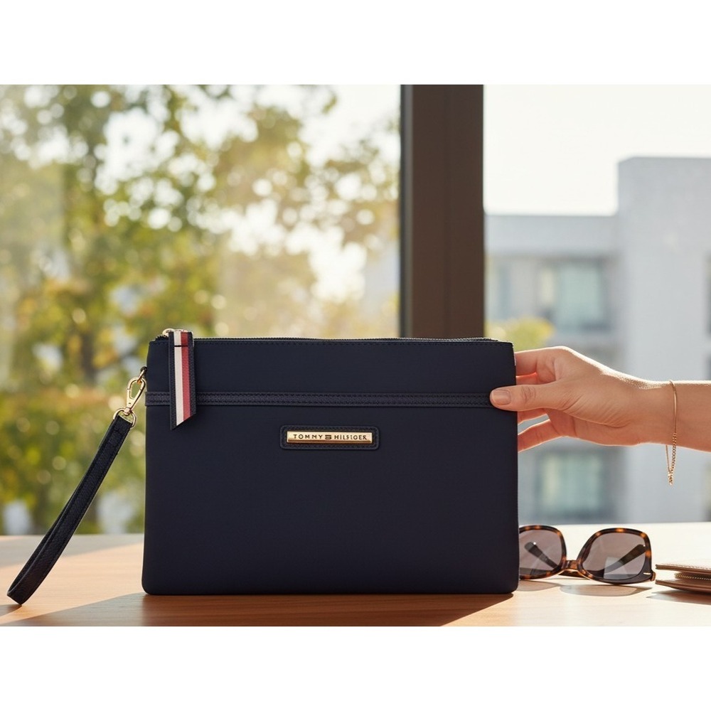 TOMMY HILFIGER Navy Blue  Wallet Clutch Wristlet Pouch Bag Iconic